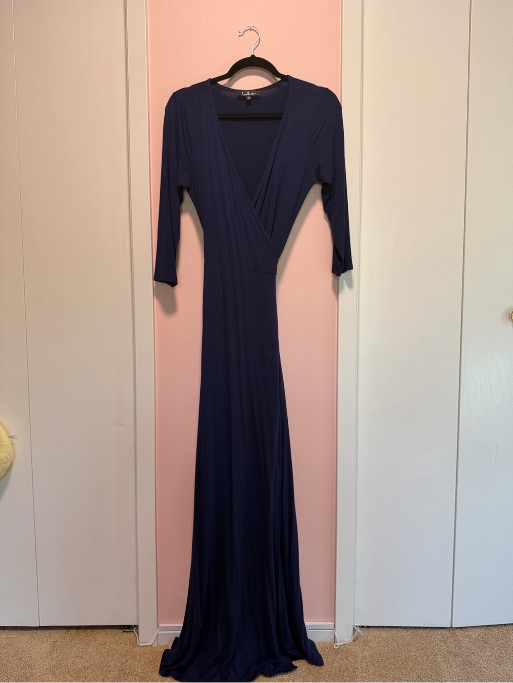 Lulu's Navy Wrap-Front Maxi Dress